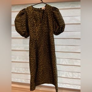 Ganni V Neck Puffy Sleeve Dress